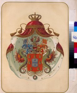 El escudo de armas de los Francmasones de la Gran Logia de Mecklenburg (Alemania). (El escudo de armas de la Gran Logia de Francmasones de Mecklenburg). Gran Logia Provincial fundada en 1819. Obra anónima, litografía. Biblioteca Estatal Rusa, Moscú.