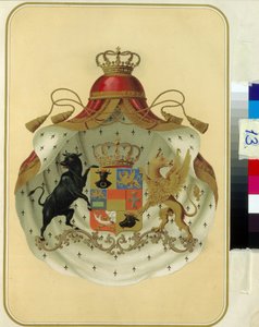 Les armoiries des francs macons de la Grande Loge de Suede Norvege. (El Escudo de Armas de la Gran Logia Masónica de Suecia Noruega). Obra anónima, litografía. Biblioteca Estatal de Rusia, Moscú.