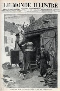 Los destiladores - la destilación a domicilio en París en 1895 - grabado en 