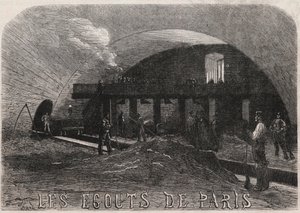Las alcantarillas de París: la gran cámara y los talleres de forja del puente Notre Dame - Grabado en "Le Monde Illustré" de Unknown artist