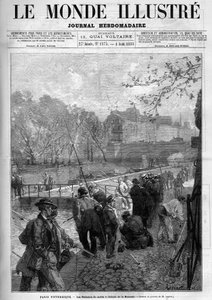 Los pescadores de la mañana en la esclusa de la Monnaie en París. Grabado en "Le Monde Illustré" de Unknown artist