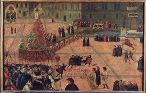 La ejecución de Girolamo Savonarola en la Piazza della Signoria en Florencia en 1498 de Unknown artist