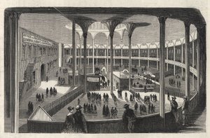 Interior del depósito de emigrantes de Castle Garden - Estado de Nueva York - Comisión de Emigración - Grabado en 