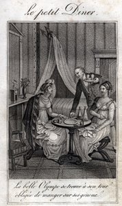 Pequeña cena. Olympe de Gouges (1748-1793), mujer de letras y revolucionaria francesa con Celine, una de sus amigas de Unknown artist