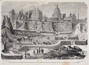Ubicación del circo galo-romano que data del siglo III antes de la era cristiana, descubierto en 1870, durante la perforación de la Rue Monge de Unknown artist