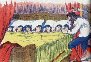 El ogro mata a sus hijas. Ilustración para "Pulgarcito", cuento de Charles Perrault (1628-1703), escritor francés. Ilustración anónima. Imágenes Marcel Vagne, Jarville Nancy, sin fecha (finales del siglo XIX) de Unknown artist