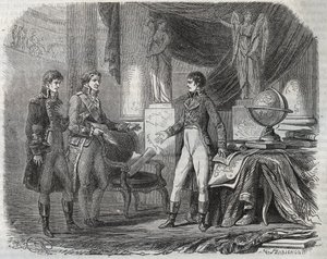 Lord Cornwallis (1738-1805) negociando el Tratado de Amiens (1802) con Napoleón Bonaparte (1769-1821) - la Paz de Amiens, Francia - Tratado firmado en marzo de 1802 que puso fin a las Guerras Revolucionarias