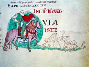 Señor en la caza del halcón. Miniatura de la Edad Media. Manuscrito “Moralia in Job” de la Abadía de Citeaux para el Papa Gregorio I de Unknown artist