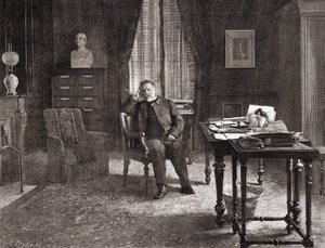 Louis Pasteur en su oficina en el instituto. Grabado del siglo XIX de Unknown artist