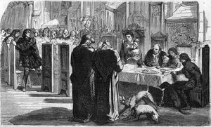 Louis de la Trémoille y sus prisioneros después de la Batalla de Saint-Aubin-du-Cormier (1488). Grabado del siglo XIX.