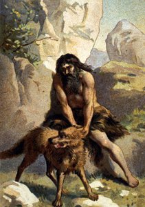 Licantropía: Delirio de quien cree estar transformado en lobo. Cromo del siglo XIX. de Unknown artist