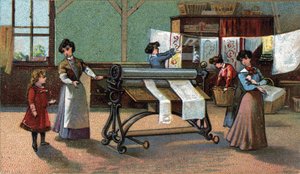Máquina planchadora. (planchado). Cromolitografía de finales del siglo XIX. de Unknown artist
