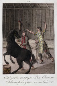 Ceremonia mágica de un chamán Yakoute (Yakoute) para curar a un enfermo (Siberia) - grabado, principios del siglo XIX de Unknown artist