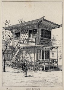 Maison Japonaise (Casa japonesa) - grabado de 1889 en “Historia de la habitación humana en la Exposición Universal de 1889, por el Sr. Charles GARNIER - Librería central de bellas artes París 1889 de Unknown artist