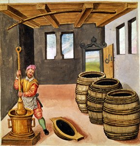 Fabricación de pólvora negra - en "Manuale di pirotechnia, armeria e fortificazioni" del siglo XVI de Unknown artist