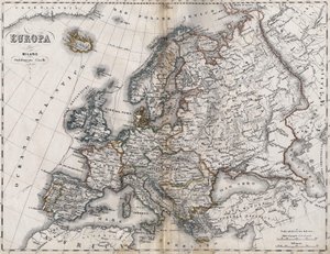 Mapa de Europa. Segunda mitad del siglo XIX. Atlas italiano. Stabilimento Civelli. Milán. de Unknown artist
