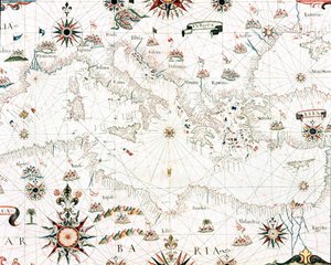 Mapa del Mar Mediterráneo y la costa (Detalle del portulano de Castellini) de Unknown artist