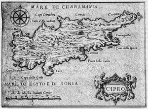 Mapa de la isla de Chipre en 1587 en “Il devotissimo viaggio di Gerusalemme” de Unknown artist