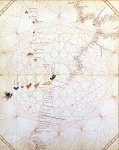 Mapa que muestra Gibraltar, Marruecos y las Islas Canarias. Portulano del siglo XV