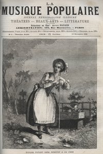 Marie Justine Benoite Duronceray (Madame Favart) en "Ninette a la cour ou le Caprice amoureux" - comedia en tres actos y verso, mezclada con arietas, por Charles Simon Favart - grabado en "La musique populaire" periódico semanal ilustrado de Unknown artist