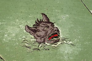 Monstruo marino con cabeza de demonio. (detalle) de un mapa del atlas de Urbano Monte