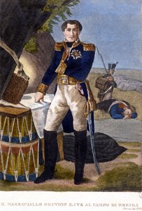 Mariscal Laurent Marqués de Gouvion Saint Cyr (1764-1830) en la Batalla de Dresde en 1813. grabado siglo XIX