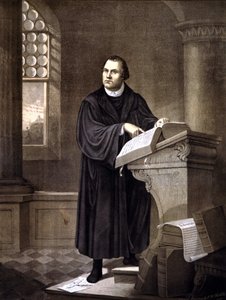 Martín Lutero (1483 - 1546) leyendo en una iglesia