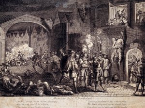 Masacre de San Bartolomé en París la noche del 24 de agosto de 1572. Grabado del siglo XVI. Pau, Museo del Castillo de Unknown artist
