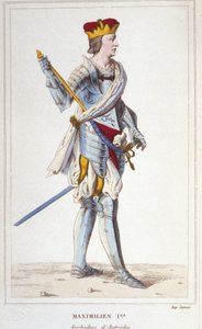 Maximiliano I (de Habsburgo). Archiduque de Austria, Rey de los Romanos y Emperador Germánico (1459 - 1519). Grabado de 1830
