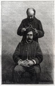 Mediciones del ancho máximo de la cabeza por la prefectura de policía según los métodos de Alphonse Bertillon (1853-1914) conocido como "Bertillonage". Grabado en "La Naturaleza" de Unknown artist