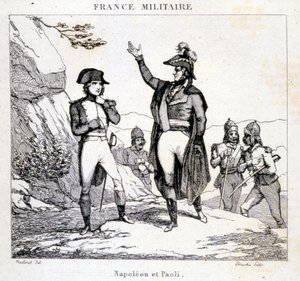 Encuentro de Napoleón Bonaparte y Pasquale o Pascal Paoli (1725 - 1807), Patriota de Córcega. Grabado del siglo XIX de Unknown artist