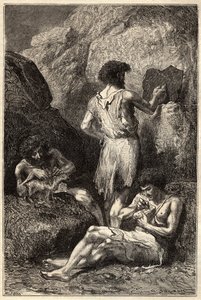 Hombres en la edad de piedra - Hombres en la edad de piedra - grabado del siglo XIX de Unknown artist