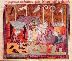 Comerciantes (zapatero, orfebre, comerciante de telas) en la feria de Lendit cerca de Saint Denis. Miniatura de 