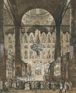 Misa en la Catedral de la Dormición en el Kremlin de Moscú, Rusia de Unknown artist