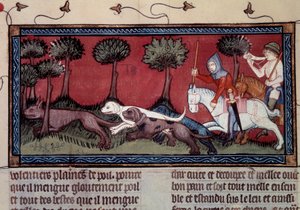 Caza de zorros en miniatura del manuscrito fr. 1297 libro del Rey Modus y la Reina Ratio por Henri de Ferrieres (siglo XIV) de Unknown artist