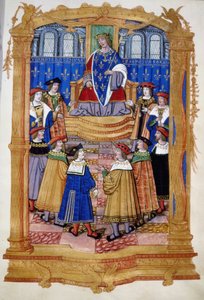 Miniatura del siglo XV o XVI que representa a Luis XI (1423-1483) y los caballeros de la Orden de San Miguel