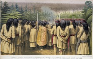 Misión de las Siete Islas: procesión católica de Montagnais y Nasquapees en la Casa de las Siete Islas - en 