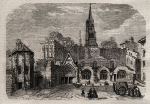 Iglesia monolítica en Saint-Emilion - Iglesia monolítica de Saint Emilion en Gironda - grabado en Dictionnaire populaire illustrious - 1864 - por Joseph Decembre y Edmond Allonier de Unknown artist