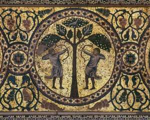 Mosaico de la caza real (primer plano), la Sala de la Fuente, 1165-67