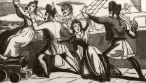 La Sra. Glass y su hija implorando a los piratas que les salven la vida, c.1836 de Unknown artist