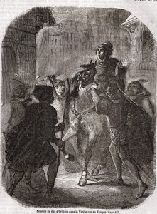 Asesinato de Luis I de Valois, Duque de Orleans (1372 - 1407) en la Vieja Rue du Temple por Jean Sin Miedo - en “Historia de Francia” de L.-P. Anquetil