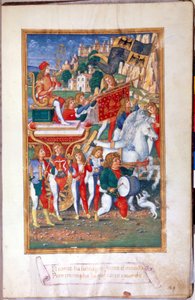 Festival de Música - en “Gramática de E. Donato”. Página iluminada de un manuscrito realizado por G. Pietro da Birago