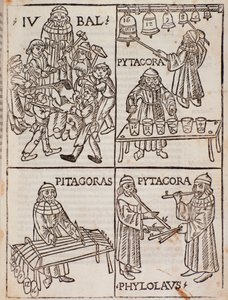 Teorías musicales de Pitágoras. Página tomada de Theorica Musicae de Franchino Gaffurio de Unknown artist