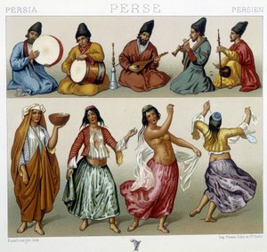 Músicos y bailarines en Persia - en "El traje histórico" de Racinet