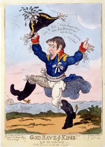 Napoleón I canta “Vive le roi” para el advenimiento de Luis XVIII - en “Napoleón I”, colección de caricaturas de Unknown artist