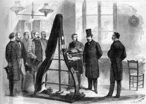 Napoleón III visitó las oficinas del telégrafo eléctrico en el Ministerio del Interior en 1866. de Unknown artist