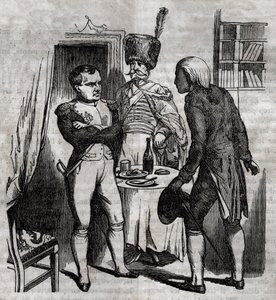 Napoleón I en presencia de Jean Nicolas Corvisart (1755-1821) doctor. Grabado inglés en "La Santé Universelle - Guide Medical des Families" 1852