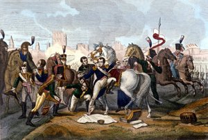 Napoleón I herido frente a Ratisbona el 23 de abril de 1809. Grabado del siglo XIX de Unknown artist