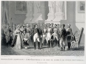 Napoleón confiando la Emperatriz y su hijo, el Rey de Roma, a la Guardia Nacional (23 de enero de 1814) - en “Fastes de Gardes nationales de France” de Unknown artist