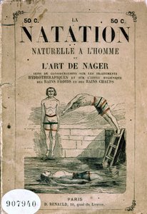 Natación natural con hombre y el arte de nadar, y consideraciones sobre tratamientos de hidroterapia y el efecto higiénico de los baños fríos y calientes - Frontispicio, finales del siglo XIX de Unknown artist
